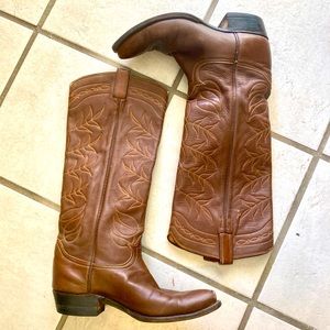 Vintage Tony Lama Cowboy Boots - Tall, Brown Leather, Snip Toe, Size Men’s 10